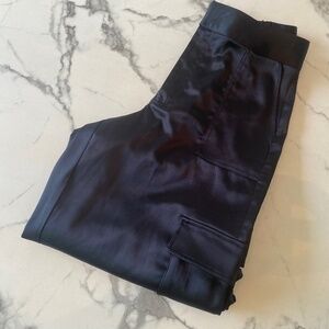 NWOT House of Harlow Black Satin Wide Leg Cargo Pant XS